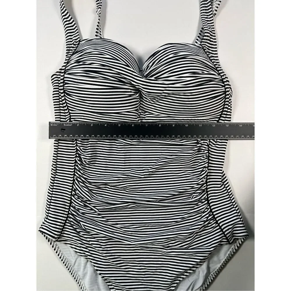 Nip Tuck Sorrento Stripe Joanne Twist Front One Piece Swim Suit Black Size US 10